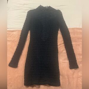 Nightcap Black Long Sleeve Crochet Dress